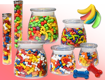 Hard Candies like Runts, Bananas & Bones in Containers