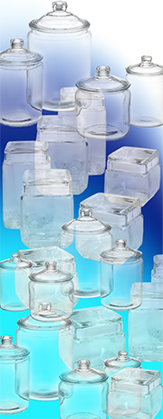 view of glass containers in many shapes and sizes